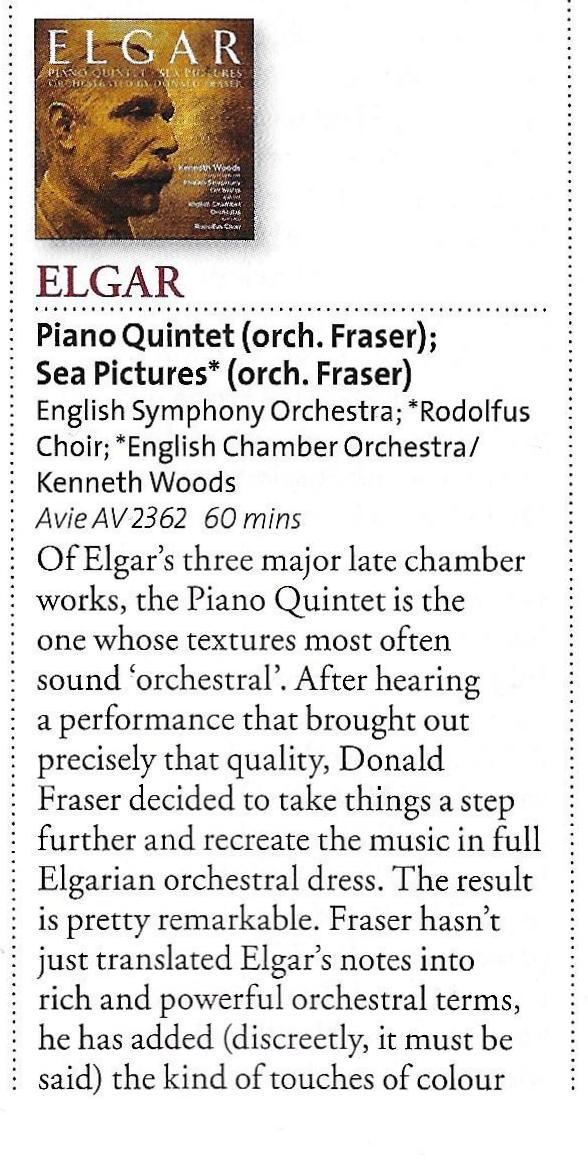 CD Review: BBC Music Magazine on Elgar- Sea Pictures and Piano Quintet arr. Donald Fraser
