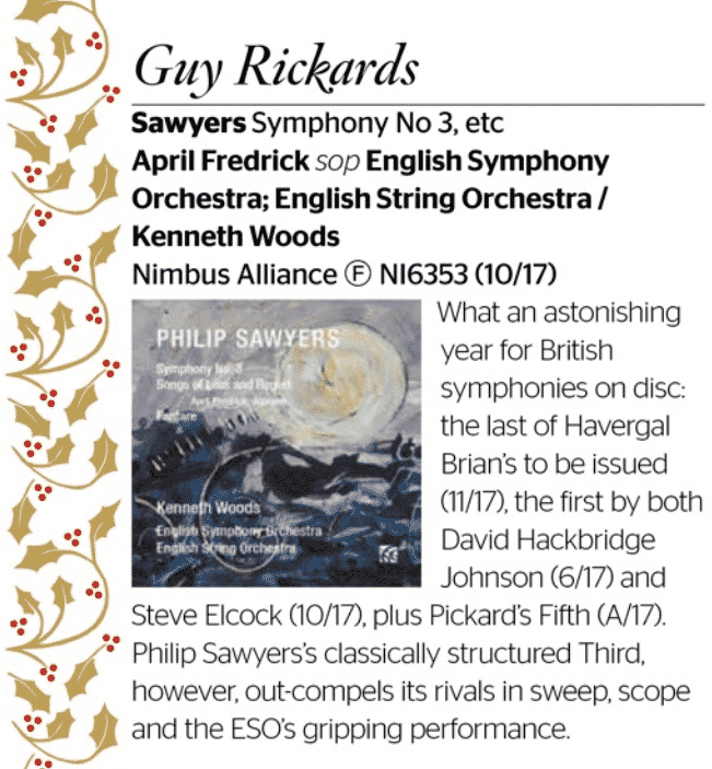 Philip Sawyers Symphony no. 3 a 2017 Gramophone Critic’s Choice Best of the Year